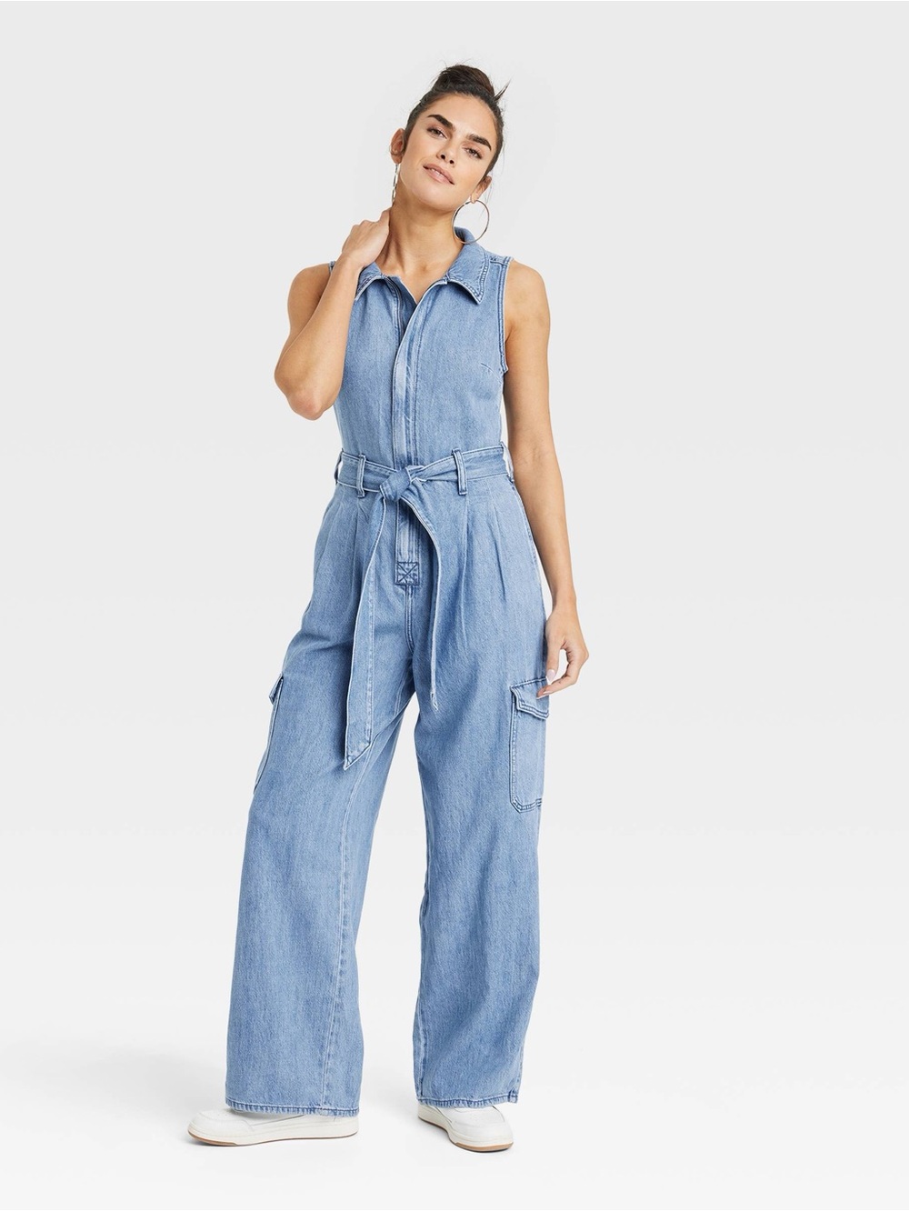 Universal Thread Women's Sleeveless Denim Cargo Jumpsuit -